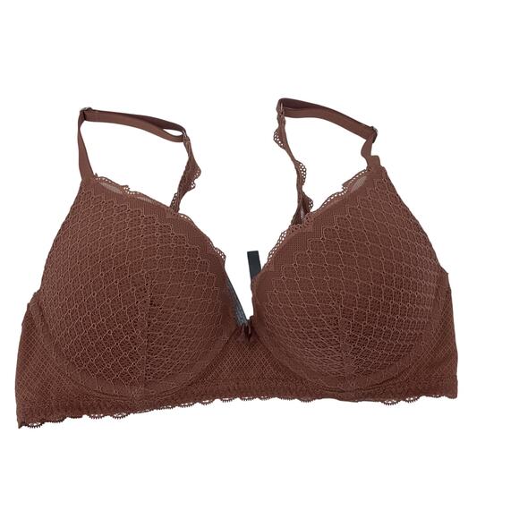 Aerie Brown Mesh Lace Push Up Bra 34C Nylon Preowned Women's Intimate - Picture 1 of 6